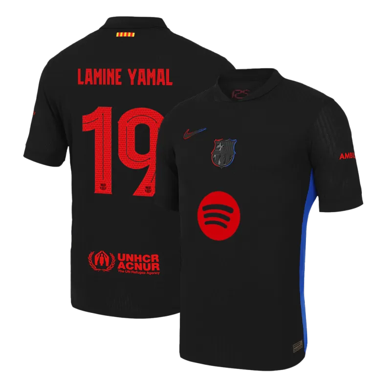 LAMINE YAMAL #19 Barcelona Away Authentic Soccer Jersey 2024/25   UCL（Spotify Logo Without Text）