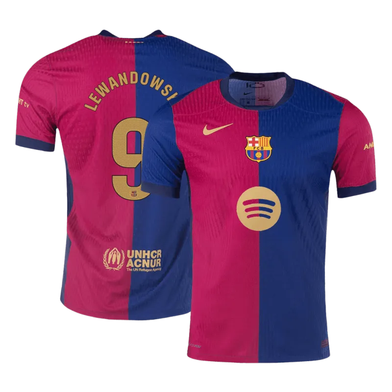 LEWANDOWSKI #9 Barcelona Home Authentic Soccer Jersey 2024/25   Spotify Logo Without Text