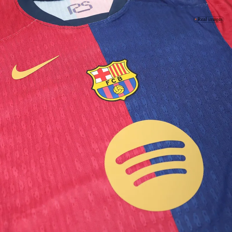 F.DE JONG #21 Barcelona Home Authentic Soccer Jersey 2024/25   Spotify Logo Without Text
