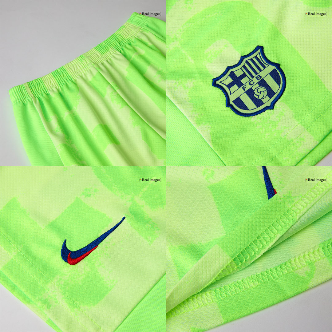 Barcelona Third Away Kids Soccer Jerseys Kit 2024/25   UCL (Spotify Logo Without Text)