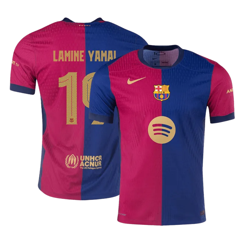 LAMINE YAMAL #19 Barcelona Home Authentic Soccer Jersey 2024/25 -UCL Spotify Logo Without Text