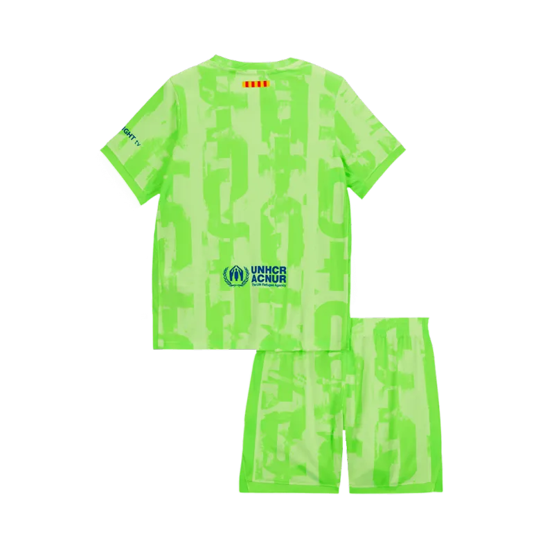 Barcelona Third Away Kids Soccer Jerseys Kit 2024/25   UCL (Spotify Logo Without Text)