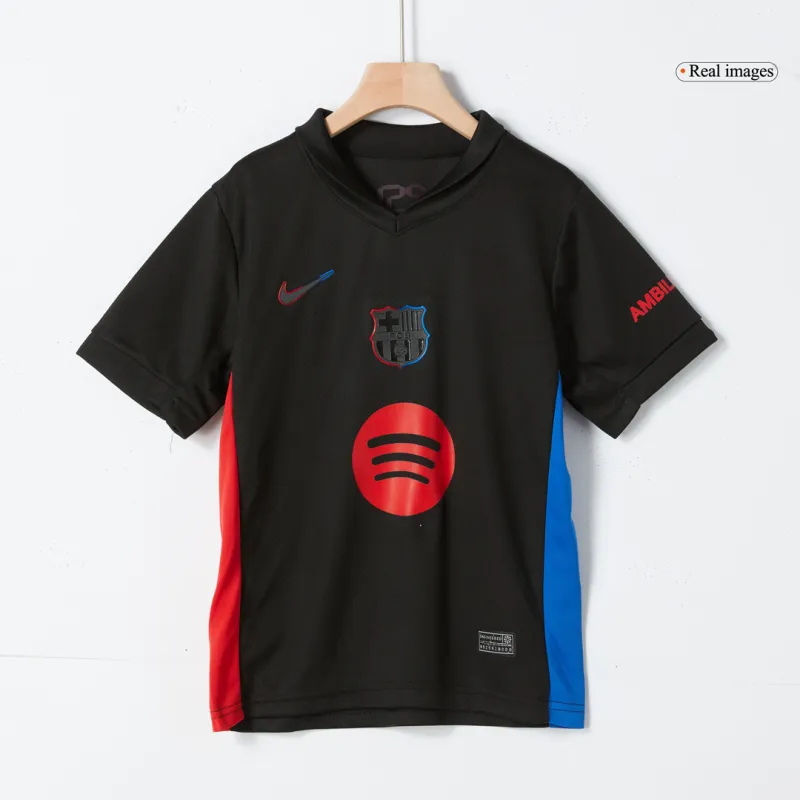 Barcelona Away Kids Soccer Jerseys Kit 2024/25   Spotify Logo Without Text