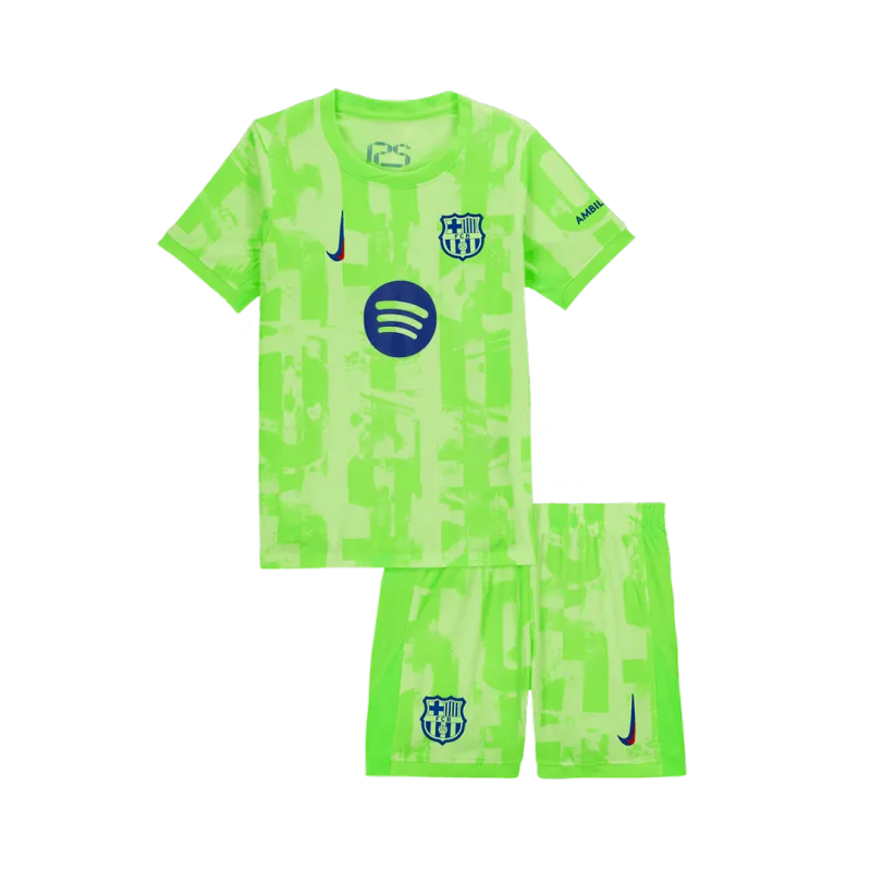 Barcelona Third Away Kids Soccer Jerseys Kit 2024/25   UCL (Spotify Logo Without Text)