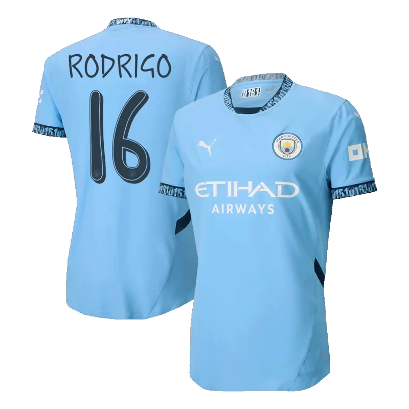 RODRIGO #16 Manchester City Home Authentic Soccer Jersey 2024/25   UCL