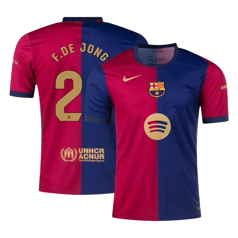 F.DE JONG #21 Barcelona Home Soccer Jersey 2024/25   Spotify Logo Without Text