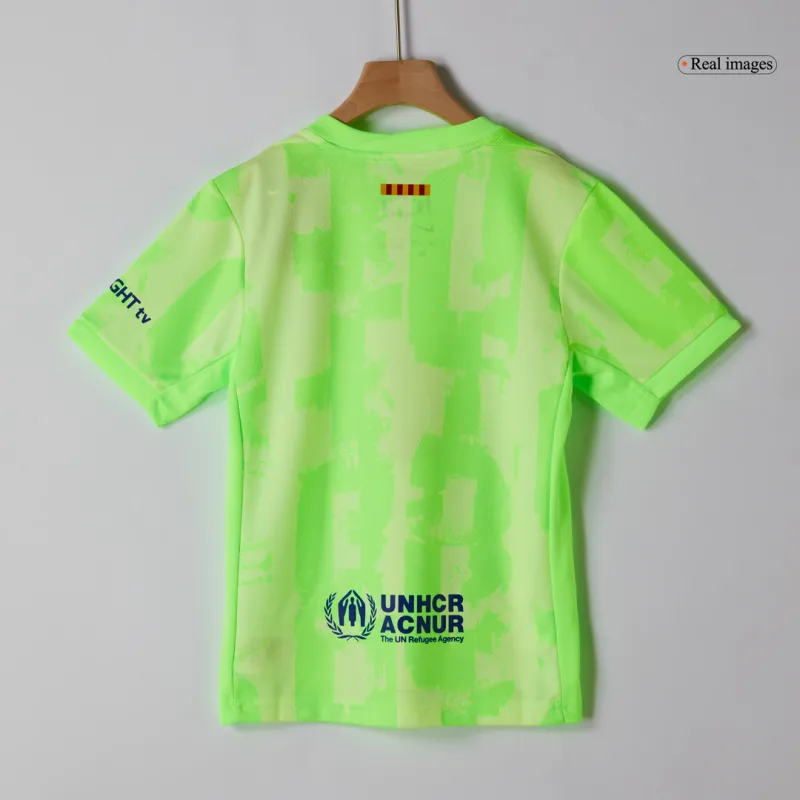 Barcelona Third Away Kids Soccer Jerseys Kit 2024/25   UCL (Spotify Logo Without Text)