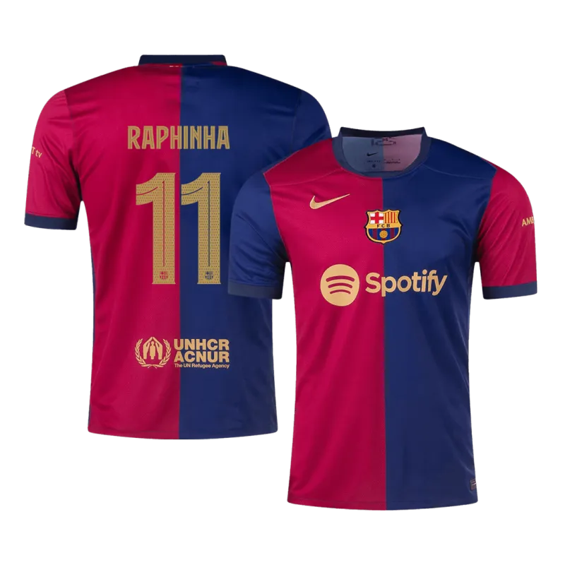 RAPHINHA #11 Barcelona Home Soccer Jersey 2024/25   UCL