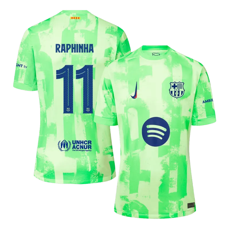 RAPHINHA #11 Barcelona Third Away Soccer Jersey 2024/25   UCL（Spotify Logo Without Text）