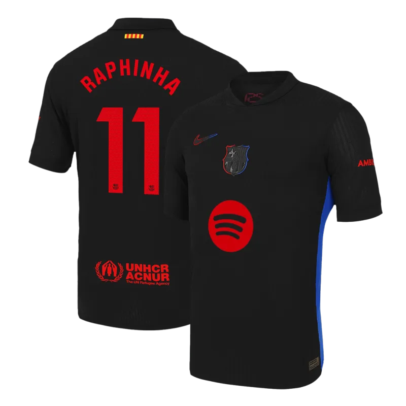 RAPHINHA #11 Barcelona Away Authentic Soccer Jersey 2024/25   Spotify Logo Without Text