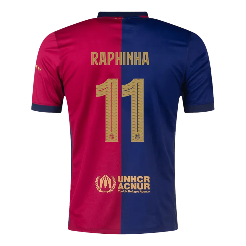 RAPHINHA #11 Barcelona Home Soccer Jersey 2024/25   UCL(Spotify Logo Without Text)