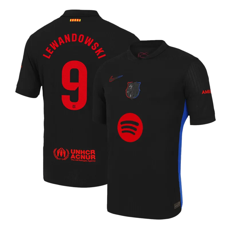 LEWANDOWSKI #9 Barcelona Away Authentic Soccer Jersey 2024/25   Spotify Logo Without Text