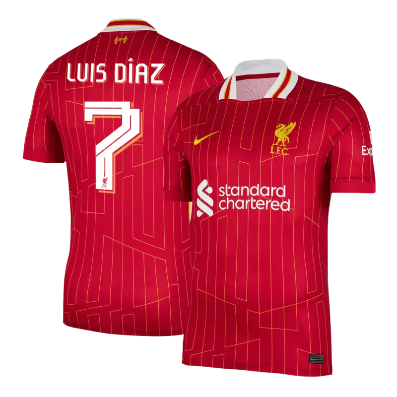 LUIS DÍAZ #7 Liverpool Home Soccer Jersey 2024/25   UCL