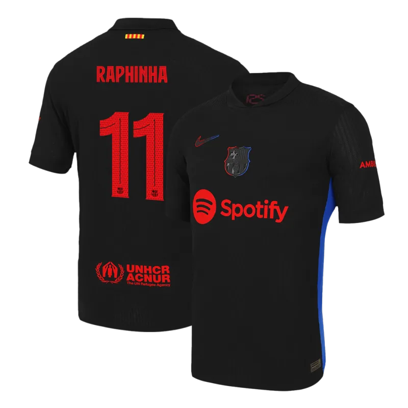 RAPHINHA #11 Barcelona Away Authentic Soccer Jersey 2024/25   UCL