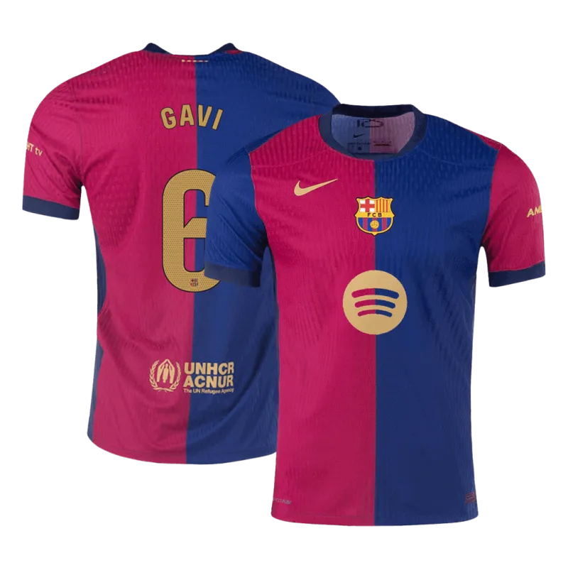 GAVI #6 Barcelona Home Authentic Soccer Jersey 2024/25   Spotify Logo Without Text