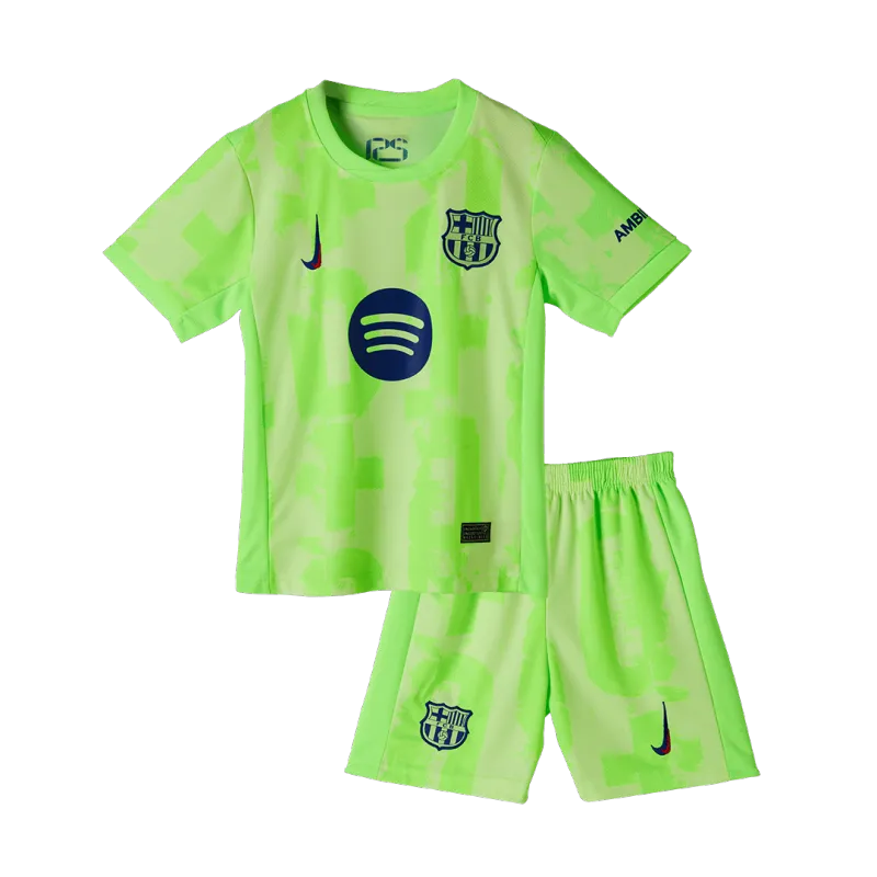 Barcelona Third Away Kids Soccer Jerseys Kit 2024/25   UCL (Spotify Logo Without Text)