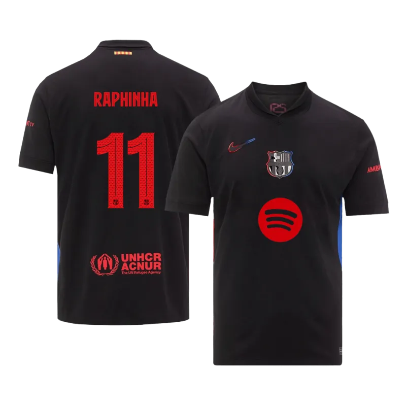 RAPHINHA #11 Barcelona Away Soccer Jersey 2024/25   UCL (Spotify Logo Without Text)