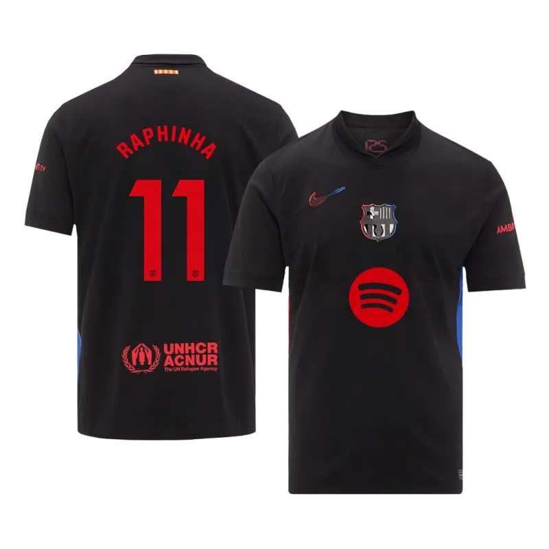 RAPHINHA #11 Barcelona Away Soccer Jersey 2024/25   Spotify Logo Without Text