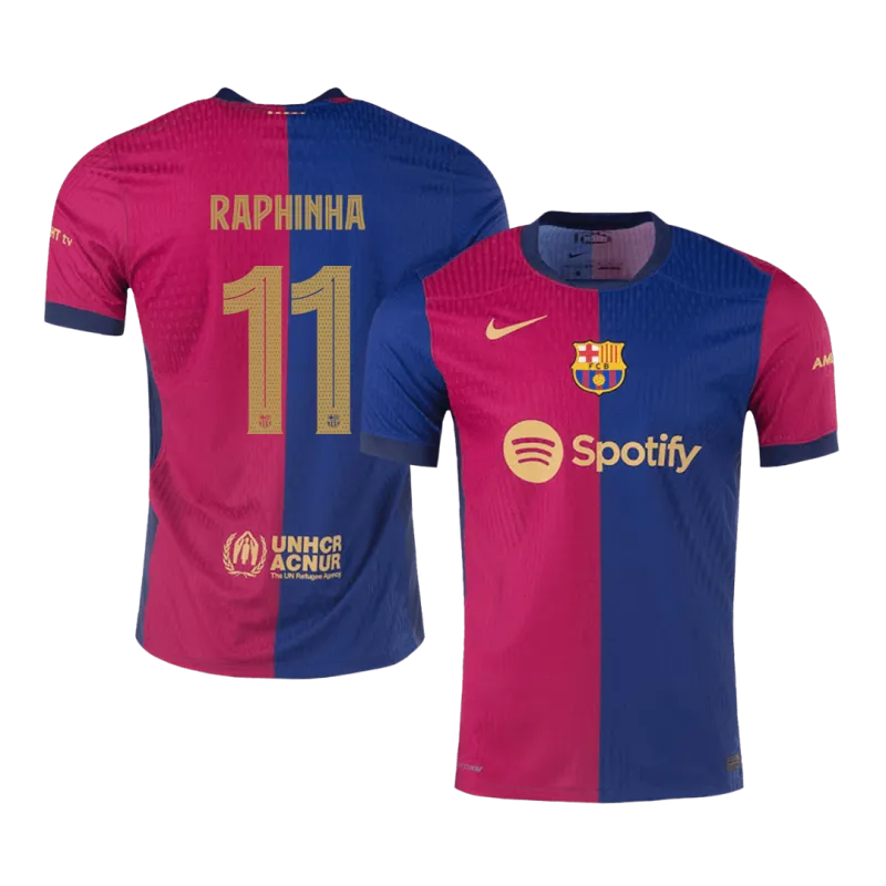 RAPHINHA #11 Barcelona Home Authentic Soccer Jersey 2024/25- UCL