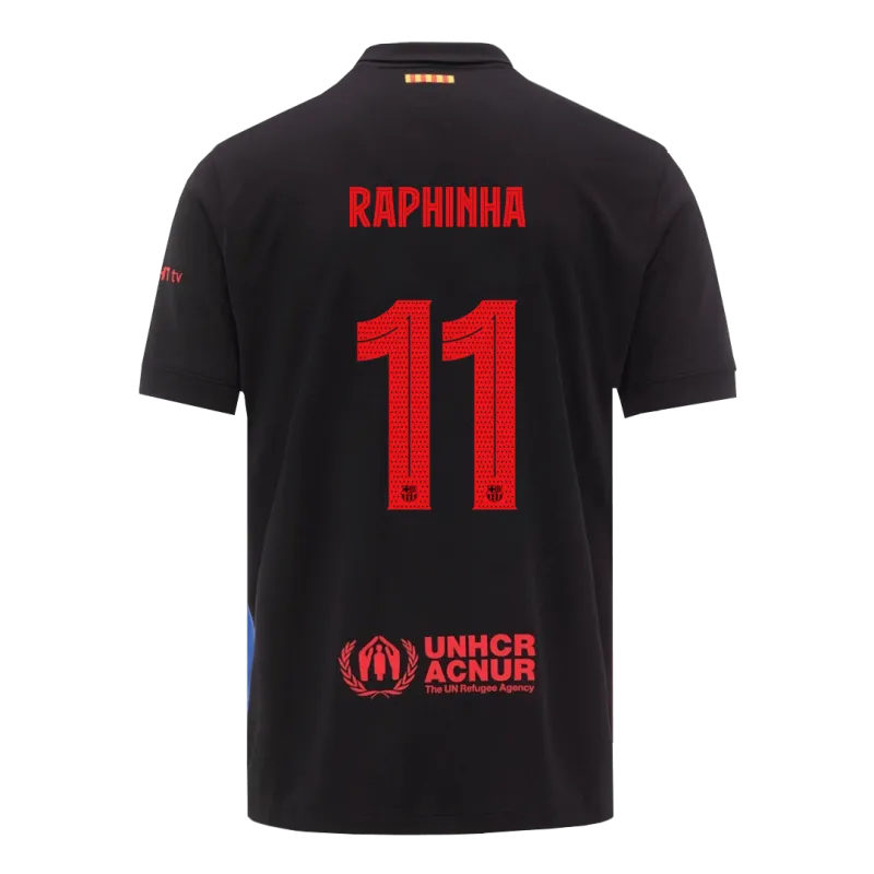 RAPHINHA #11 Barcelona Away Soccer Jersey 2024/25   UCL (Spotify Logo Without Text)