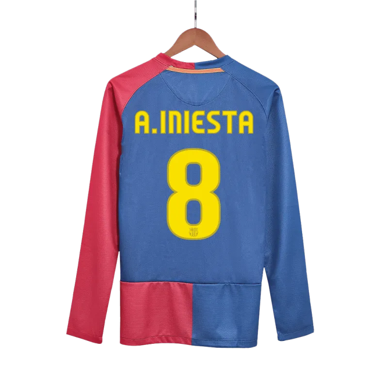 Vintage Soccer Jersey A.INIESTA #8 Barcelona Home Long Sleeve 2008/09   UCL Final
