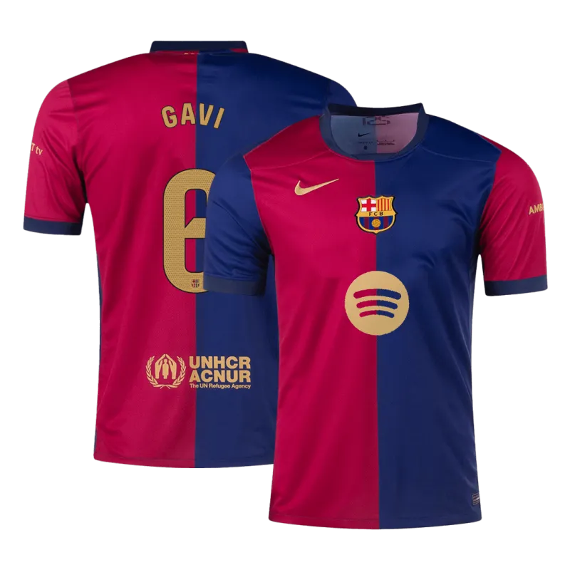 GAVI #6 Barcelona Home Soccer Jersey 2024/25   Spotify Logo Without Text