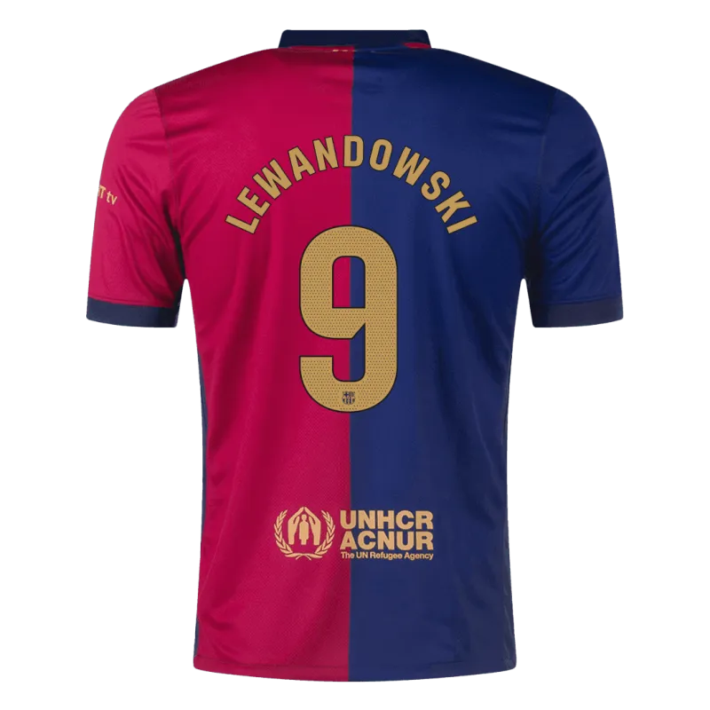 LEWANDOWSKI #9 Barcelona Home Soccer Jersey 2024/25   Spotify Logo Without Text