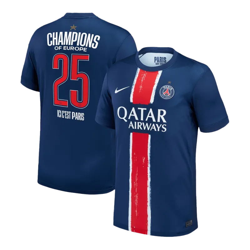 CHAMPIONS #25 PSG Home Soccer Jersey 2024/25   CHAMPIONS OF EUROPE