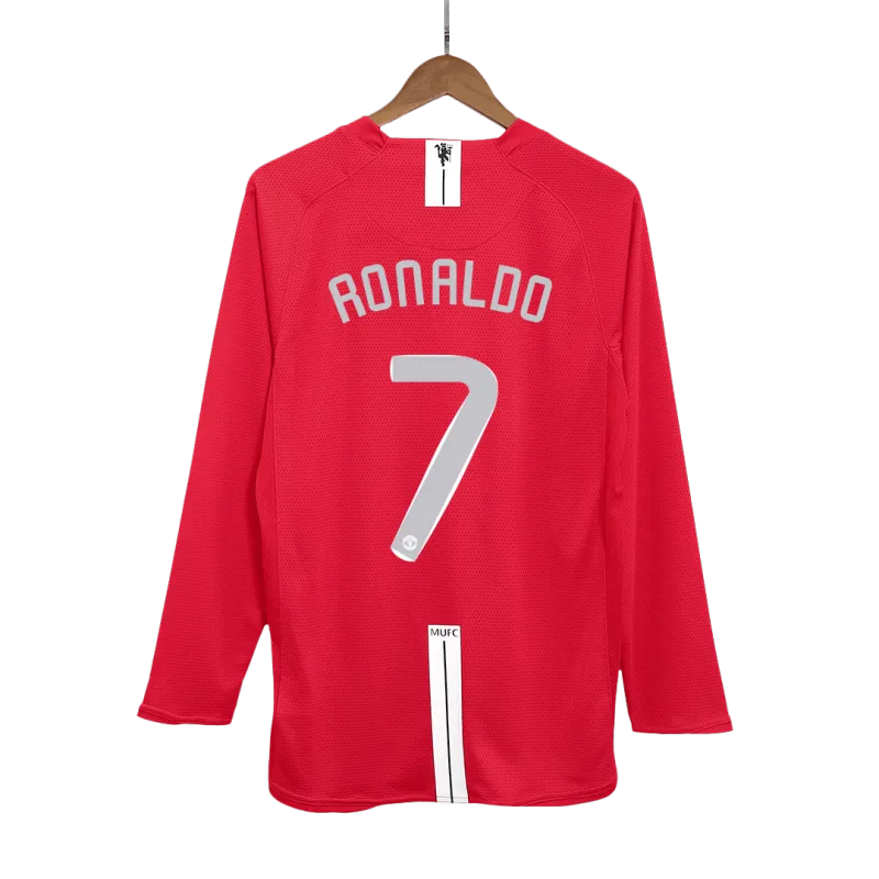 Vintage Soccer Jersey RONALDO #7 Manchester United Home Long Sleeve 2007/08   UCL Final