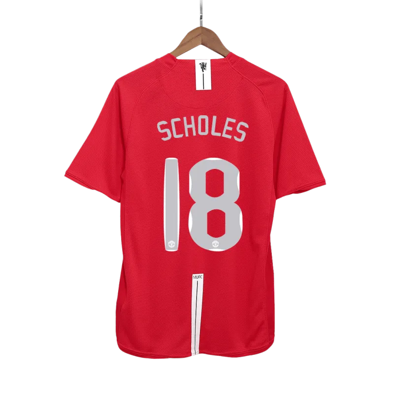 Vintage Soccer Jersey SCHOLES #18 Manchester United Home 2007/08   UCL Final