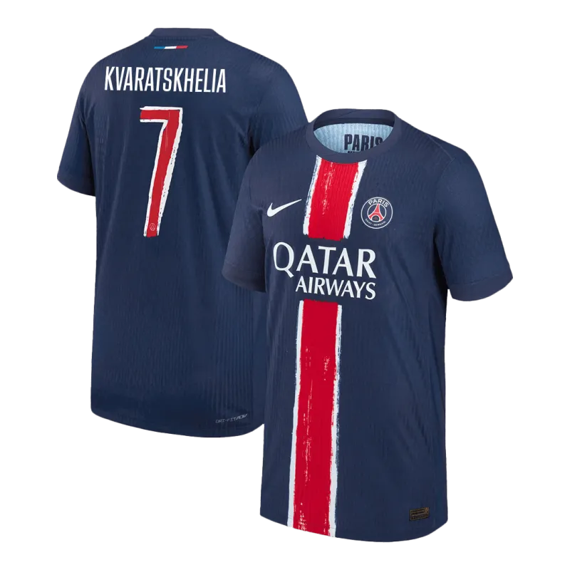 KVARATSKHELIA #7 PSG Home Authentic Soccer Jersey 2024/25   UCL