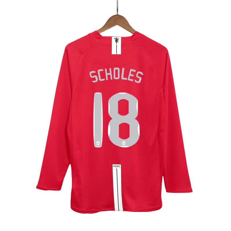 Vintage Soccer Jersey SCHOLES #18 Manchester United Home Long Sleeve 2007/08   UCL Final
