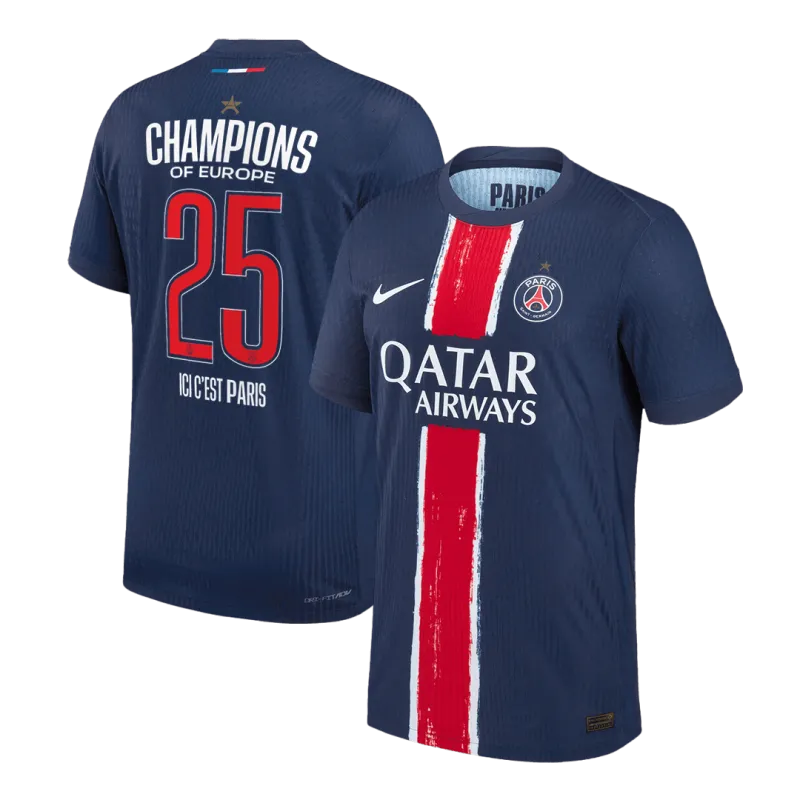 CHAMPIONS #25 PSG Home Authentic Soccer Jersey 2024/25   CHAMPIONS OF EUROPE