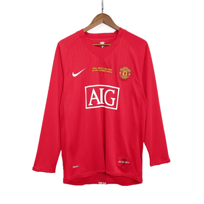 Vintage Soccer Jersey SCHOLES #18 Manchester United Home Long Sleeve 2007/08   UCL Final