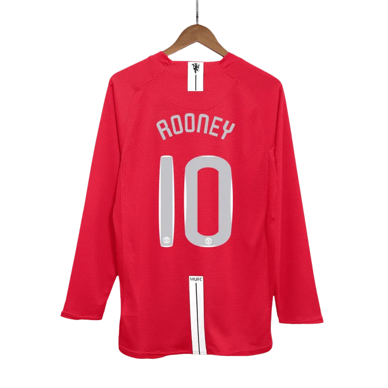 Vintage Soccer Jersey ROONEY #10 Manchester United Home Long Sleeve 2007/08   UCL Final