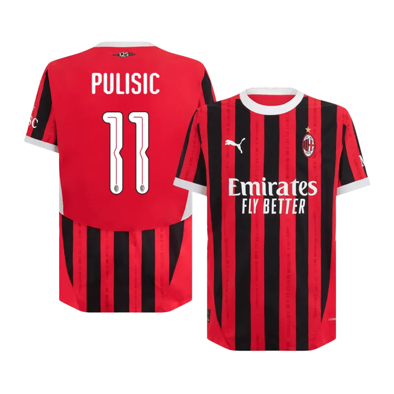 PULISIC #11 AC Milan Home Authentic Soccer Jersey 2024/25   UCL