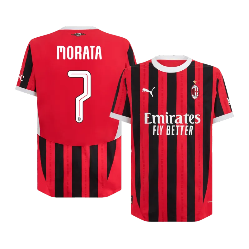 MORATA #7 AC Milan Home Authentic Soccer Jersey 2024/25   UCL