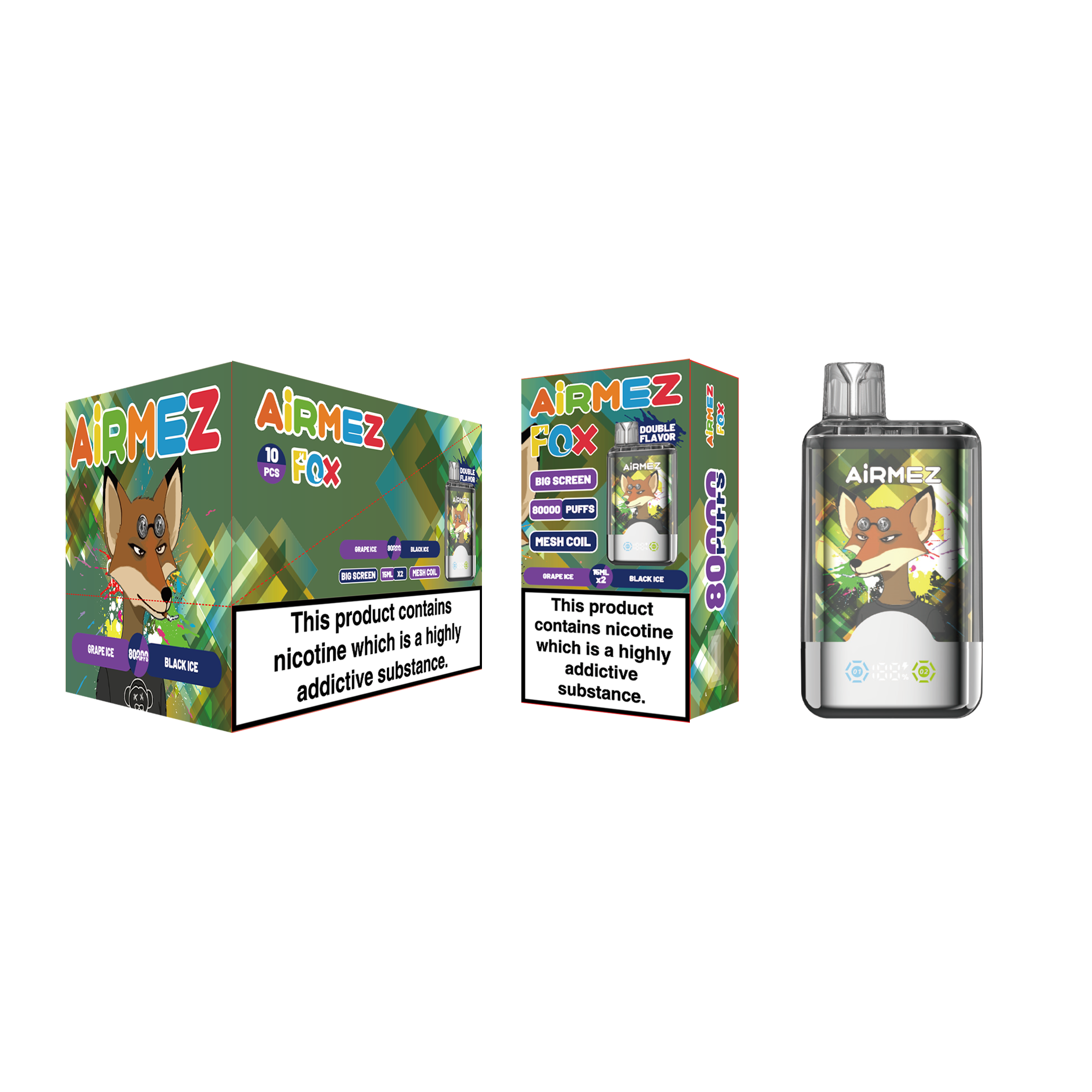 Grape Ice / Black Ice Airmez Fox 2in1 80000 Puffs Double Flavor Disposable Vape With Nicotine EU Warehouse
