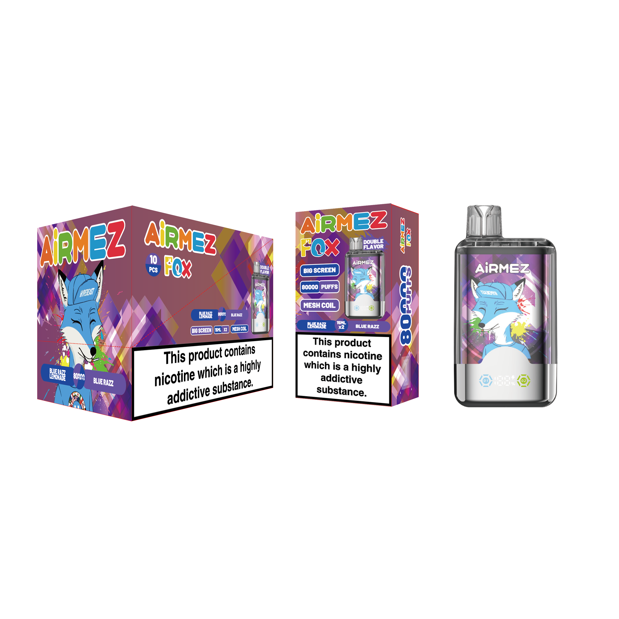 Blue Razz Lemonade / Blue Razz Airmez Fox 2in1 80000 Puffs Vape Double Flavor Dispovape E-Cigarette with Nicotine EU Warehouse