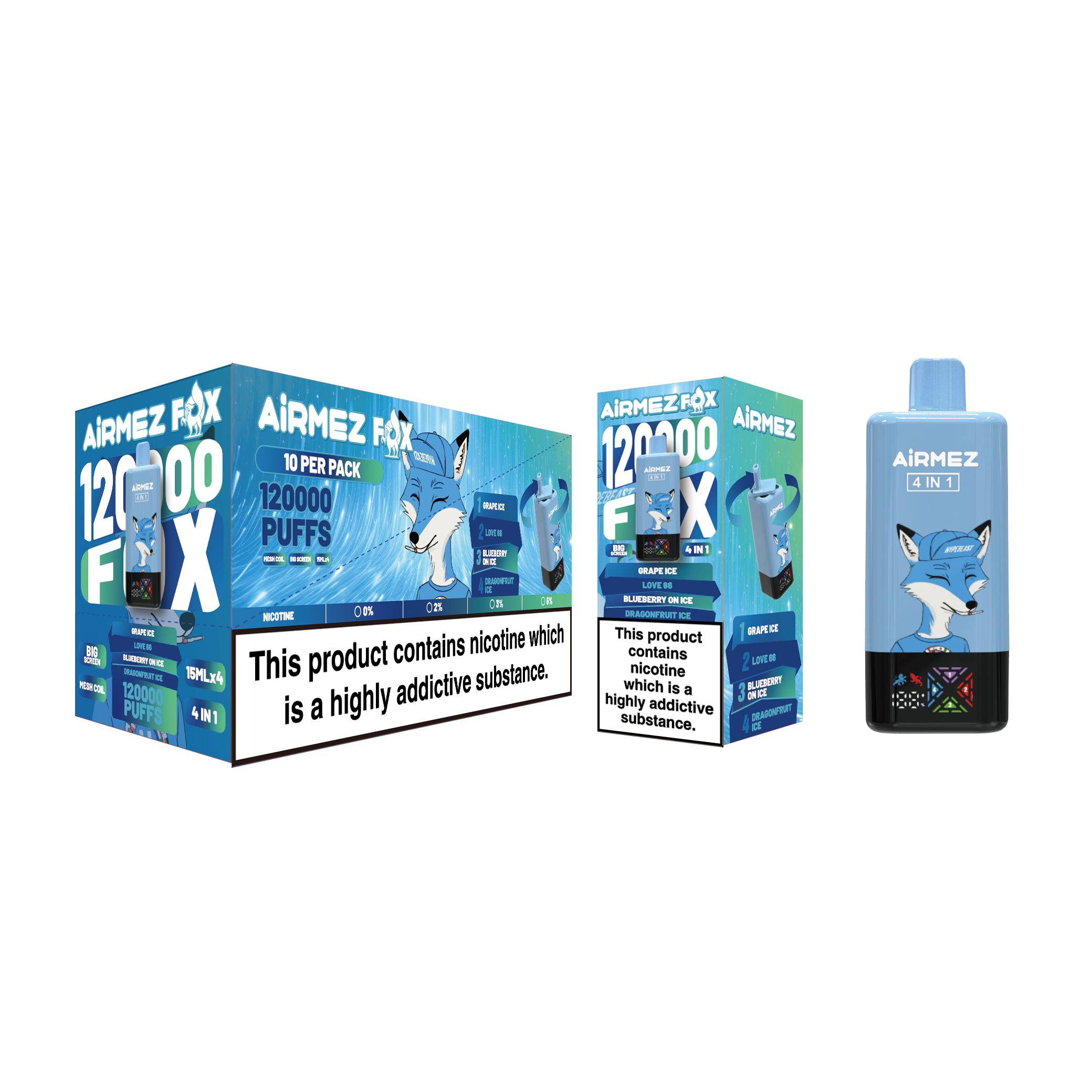 Airmez Fox 4in1 120K Puffs Disposable Vape GRAPE ICE / LOVE 66 / BLUEBERRY ON ICE / DRAGONFRUIT ICE