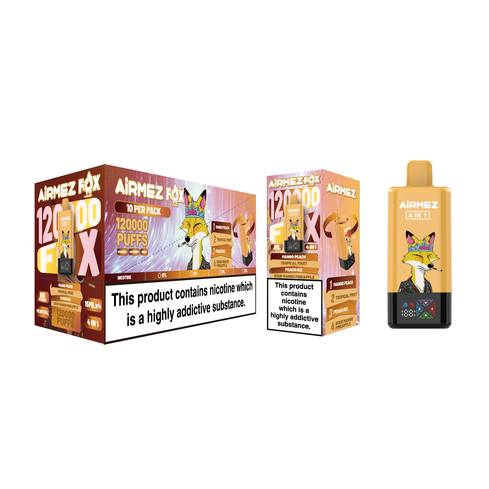 MANGO PEACH / TROPICAL FRUIT PEACH ICE / SOUR MANGO PINEAPPLE Airmez Fox 4in1 120000 Puffs