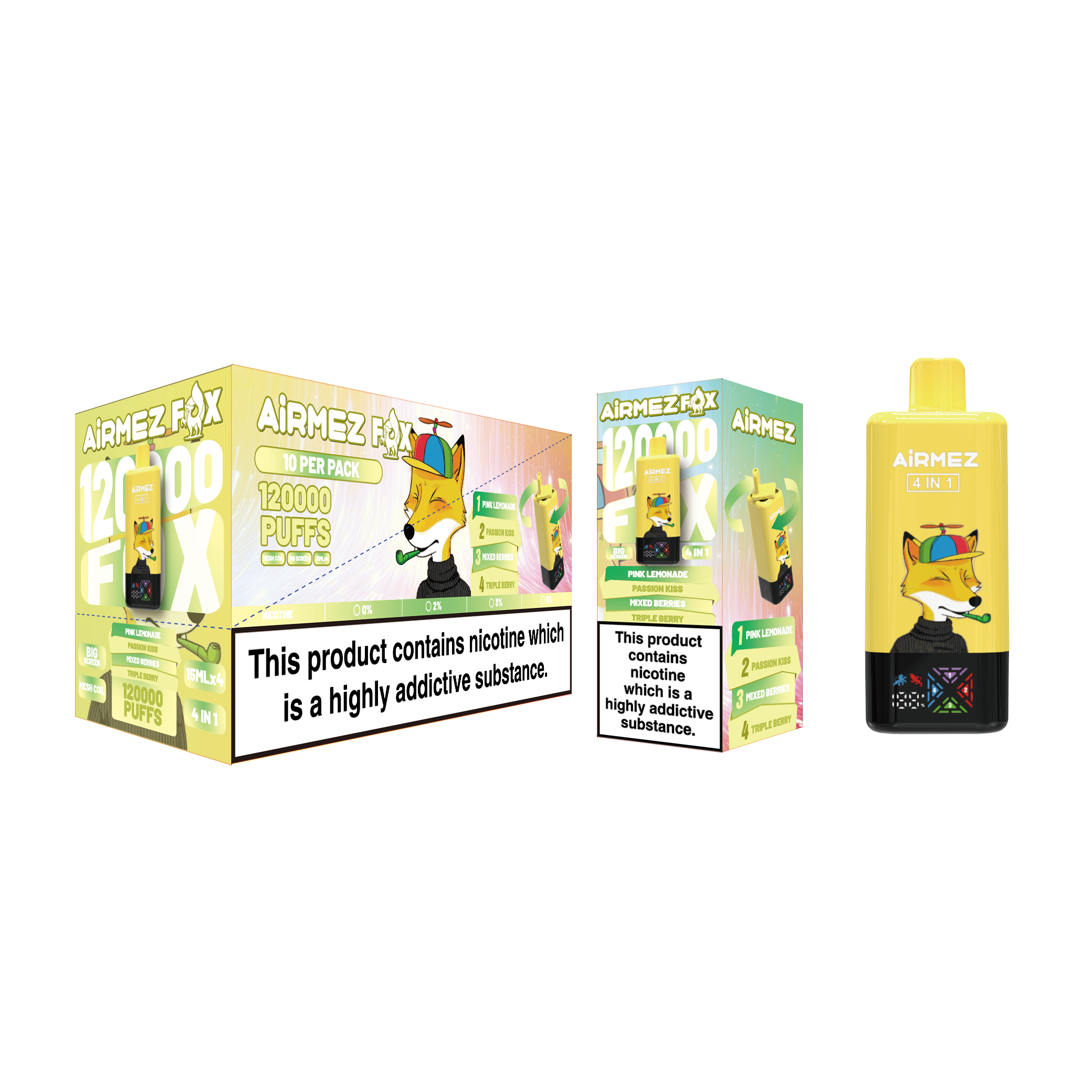 PINK LEMONAKE / PASSION KISS MIXED BERRIES / TRIPLE BERRY Airmez Fox 4in1 120000 Puffs