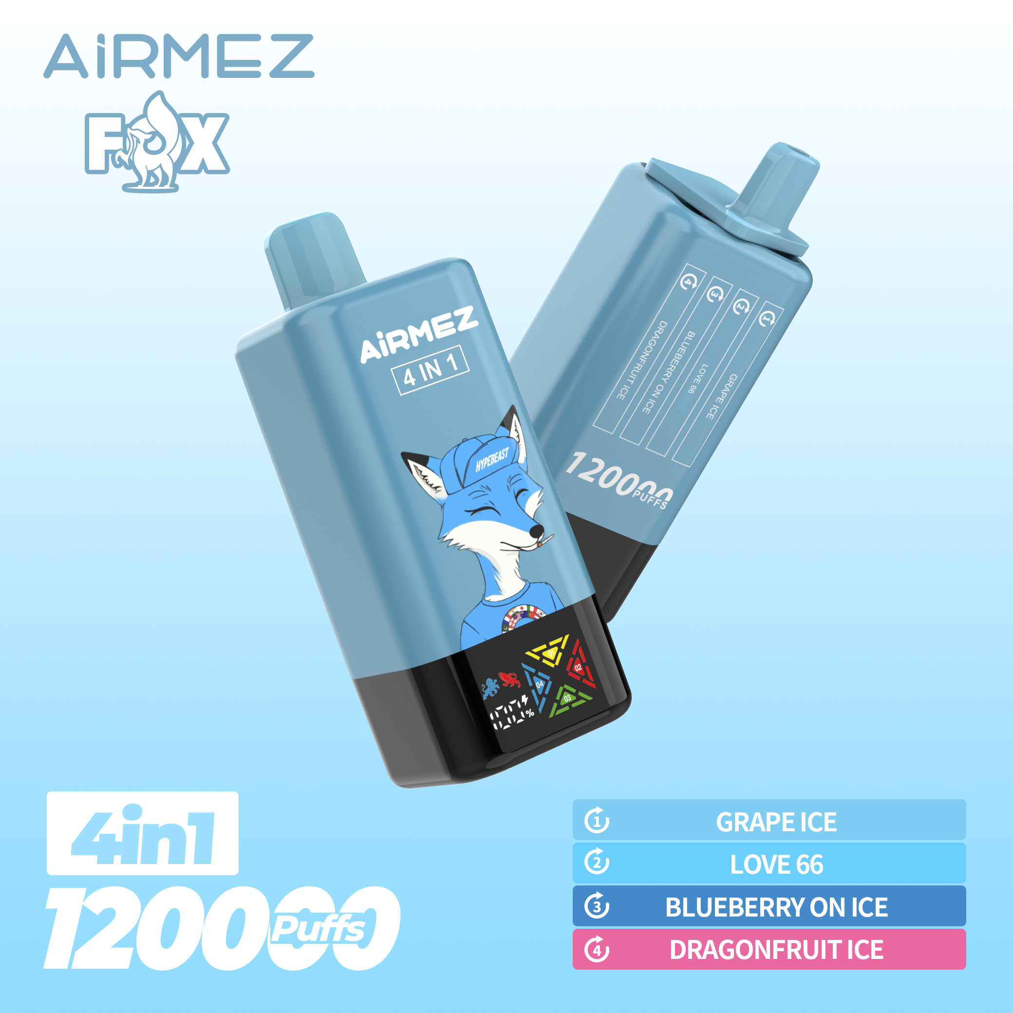 Airmez Fox 4in1 120K Puffs Disposable Vape GRAPE ICE / LOVE 66 / BLUEBERRY ON ICE / DRAGONFRUIT ICE