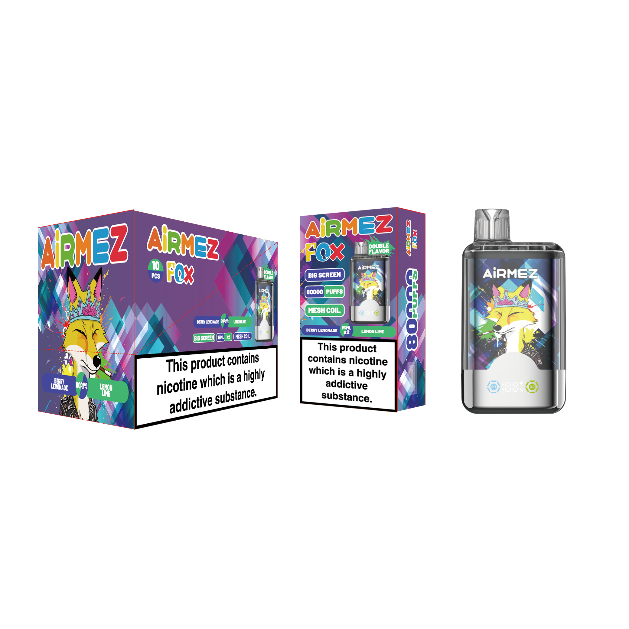 Berry Lemonade/ Lemon Lime Airmez Fox 2in 1 80000 Puffs Double Flavor Disposable Vape with Nicotine EU Warehouse