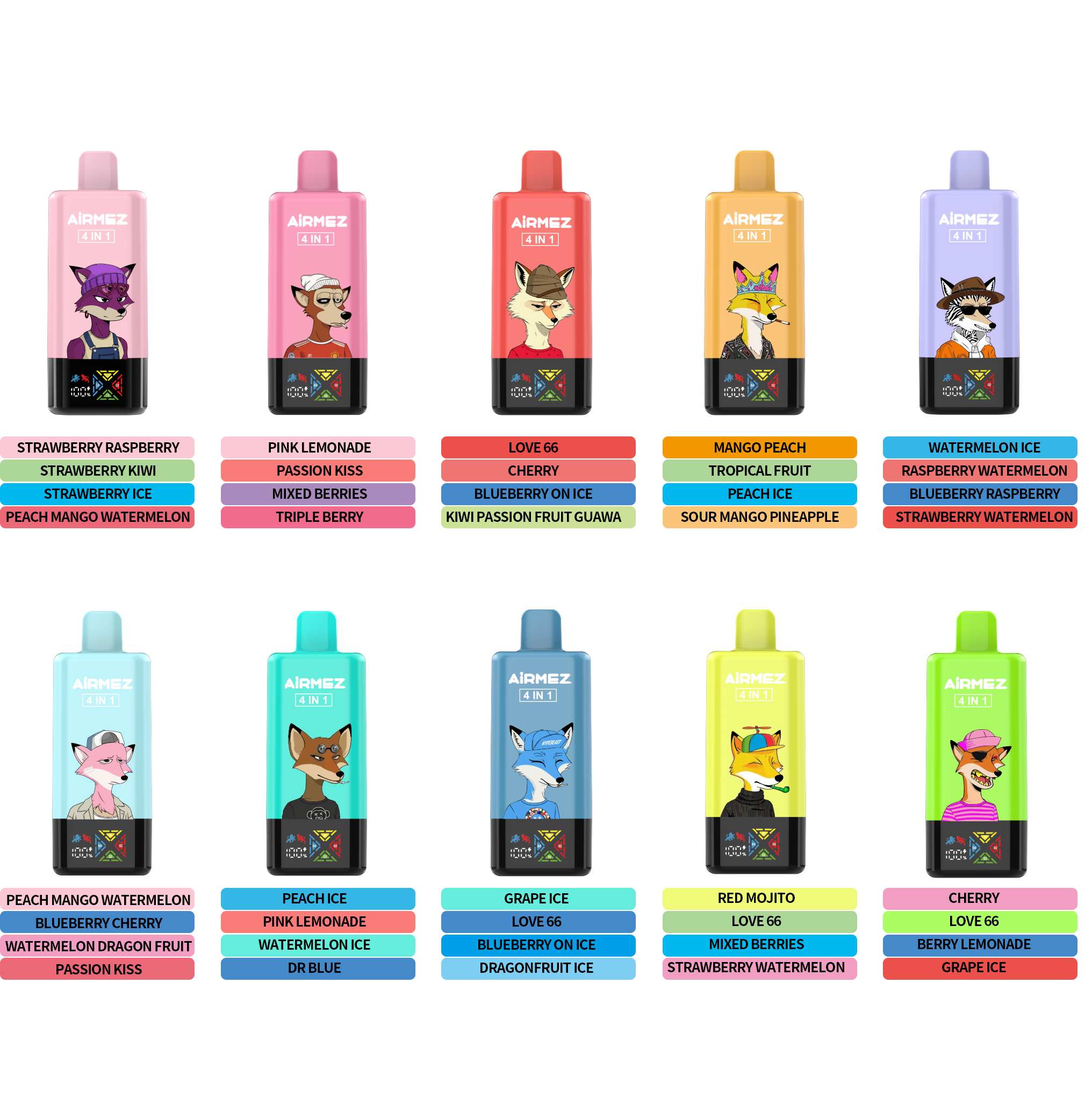 Airmez vape - Fox 4in1 120000puffs Disposable Vape Flavor mixed E-Cig E-Shisha 10 Options Available