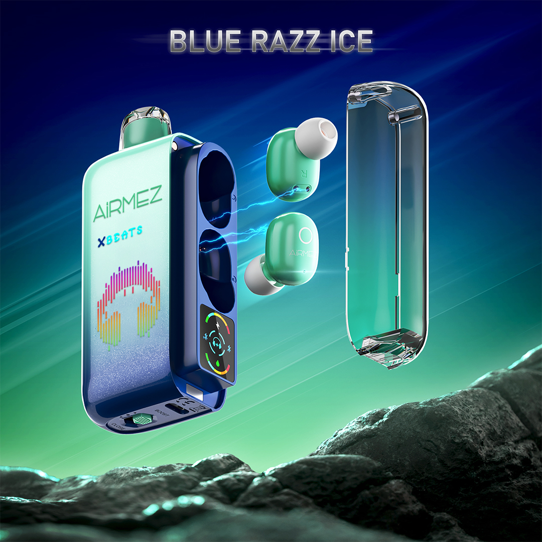 Airmez Xbeats Blue Razz Ice Vape Type-C Rechargeable, with Bluetooth 5.0 HiFi Earphones - 40000 Puffs