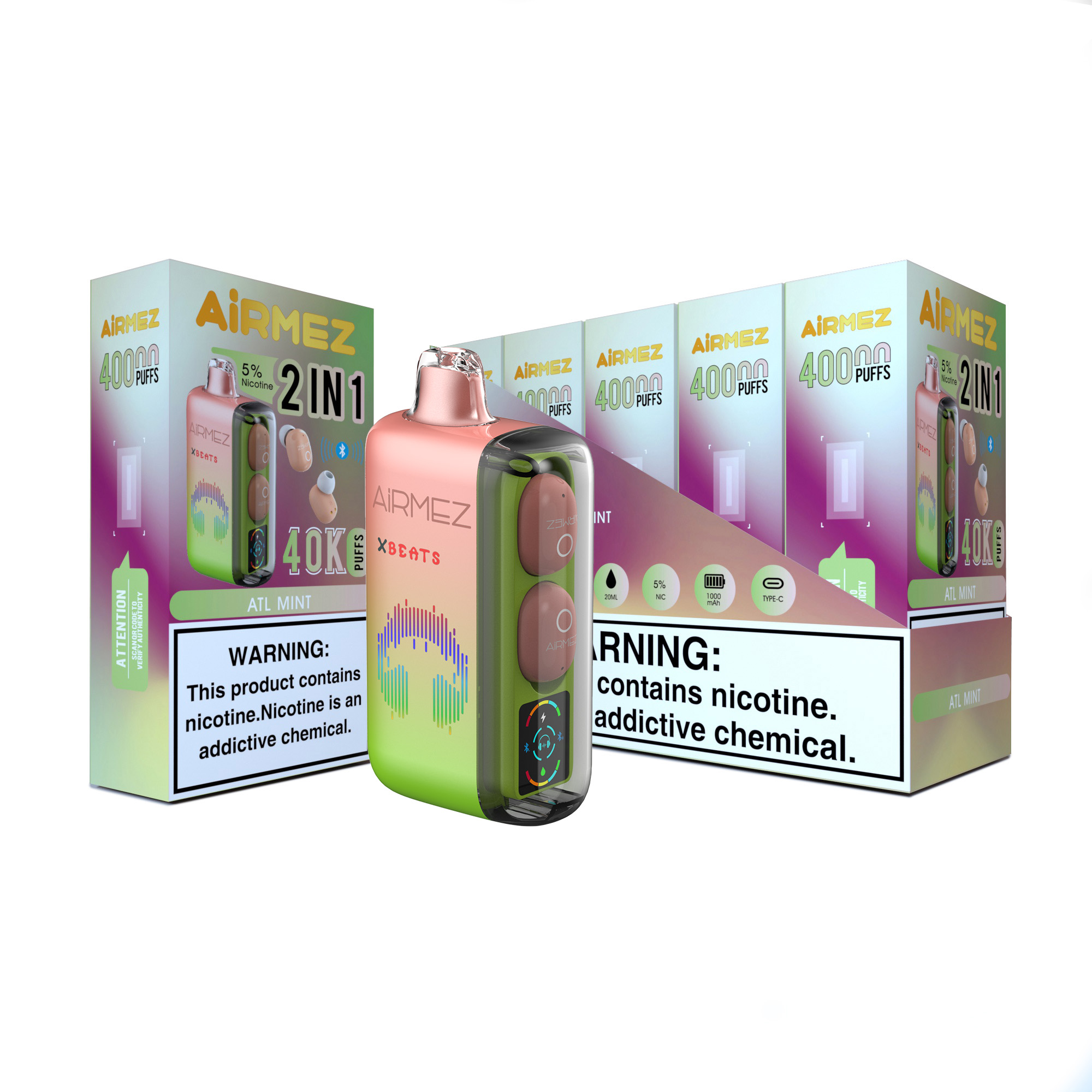 Airmez Xbeats Alt Mint Vape Bluetooth Vape with HiFi Earphones - 40000 Puffs
