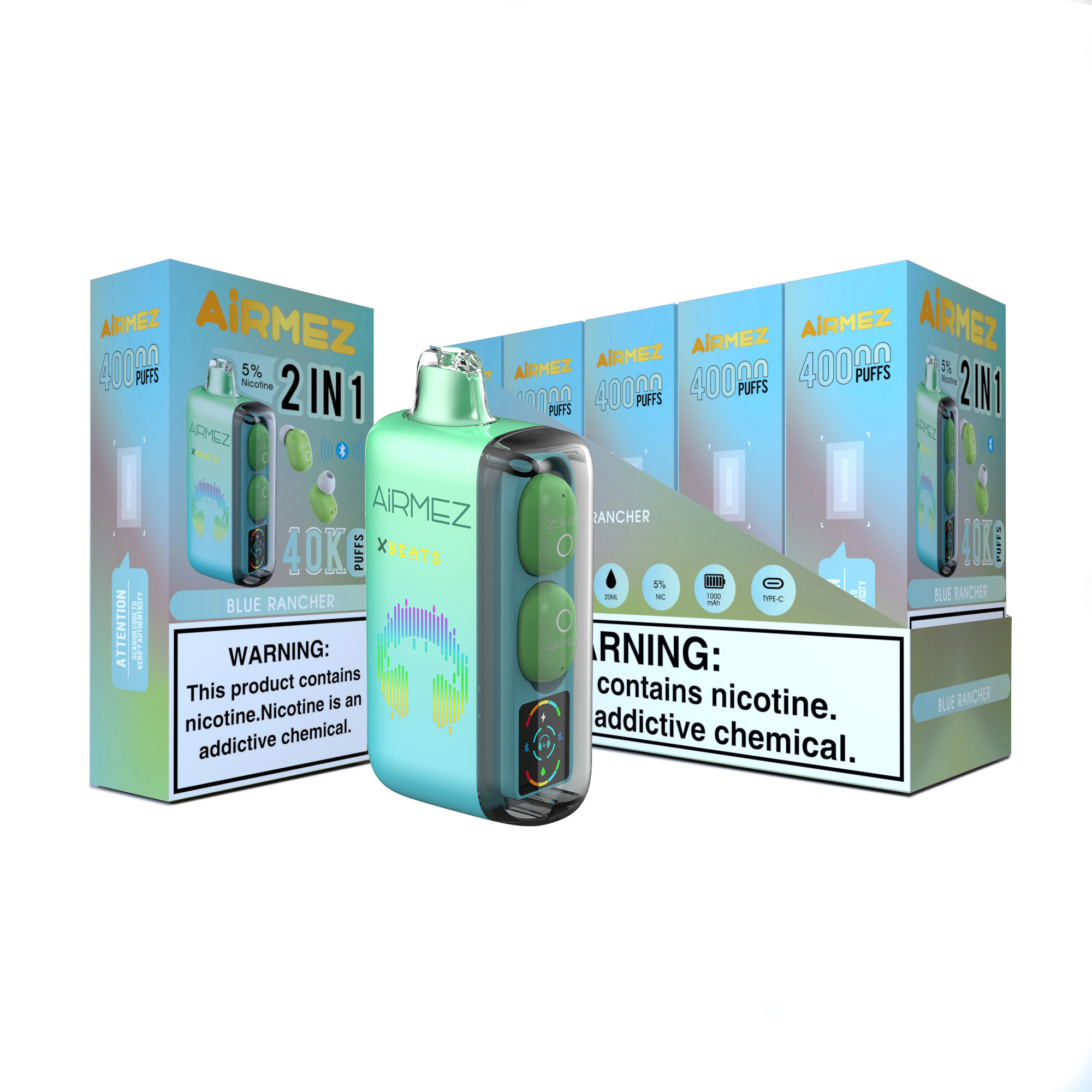 Airmez Xbeats Blue Rancher Vape With Bluetooth Earphone - 40000 Puffs