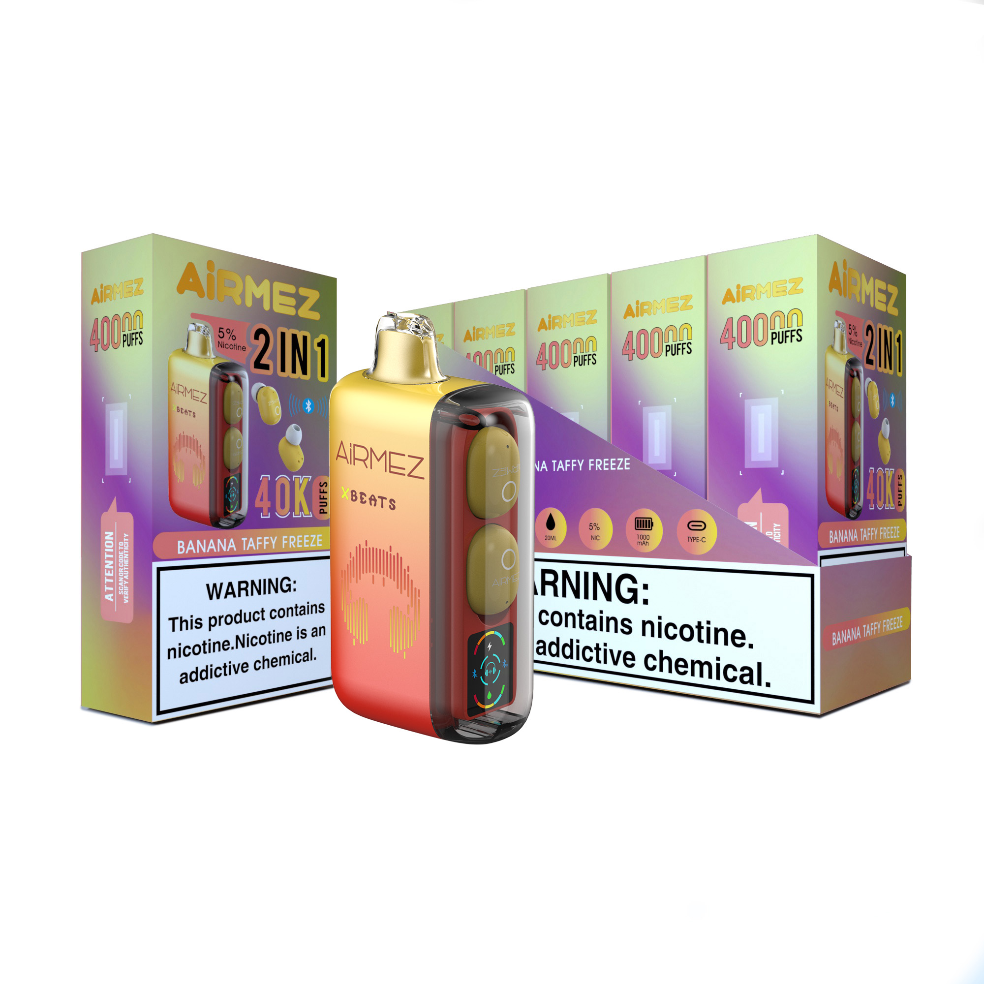 Airmez Xbeats Banana Taffy Freeze Vape E -Shisha HiFi Earphone - 40000 Puffs