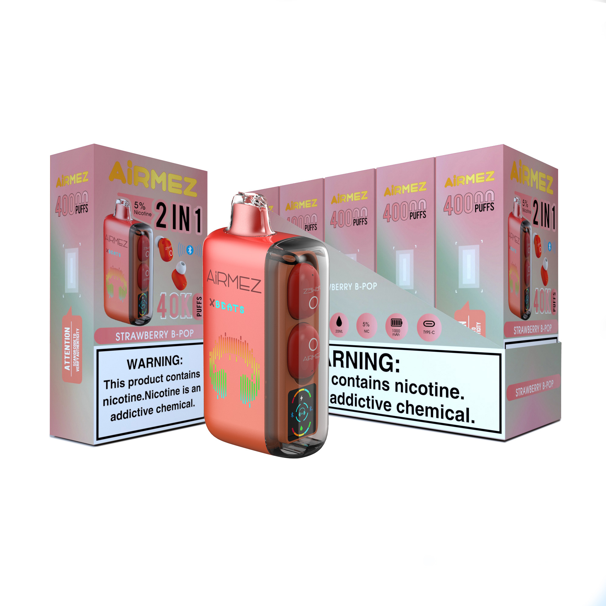 Airmez Xbeats Strawberry B-Pop Vape With Earphone Disposable Vape E Liquid - 40000 Puffs